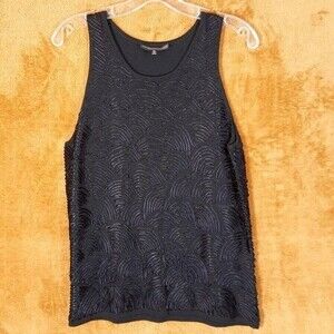 CARMEN MARC VALVO Top Womens Extra Large Black Sleeveless Knit Applique Sweater
